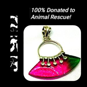 Vivid Pendulum Cut Pink/Green Topaz Silver Pendant